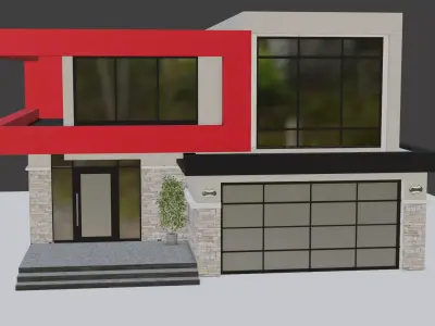 House modern with garage Low-poly 3D model