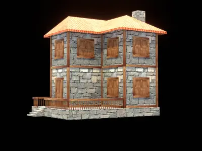 medieval house low poly village town residential house  93 Low-poly 3D model