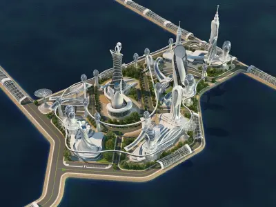 0080 - Future City Island 03 - 2D Drawing - 3ds Files 3D model