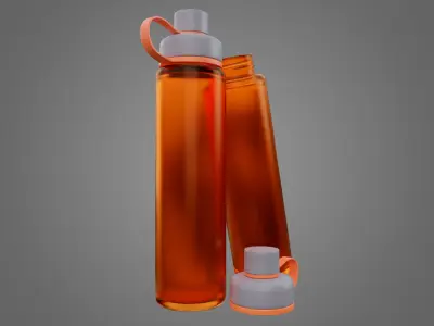 Orange Water Bottle Low-poly 3D model