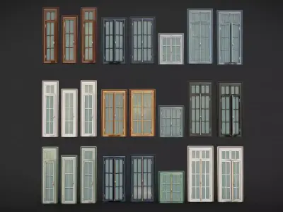 A Collection of 3D Window in Rectangle Styles Low-poly 3D model