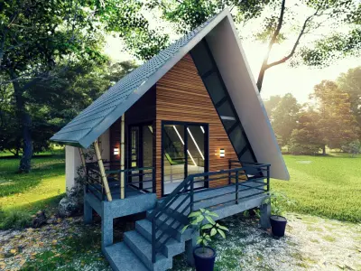 A-Frame House with Terrace Modern Cabin 3D Model 3D model