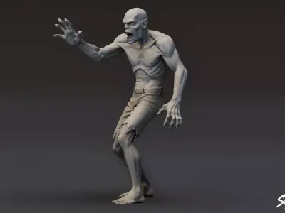 Zombie Statue Reach Pose Low-poly 3D model