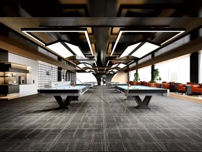 Modern Billiards Hall with Pool Tables Low-poly 3D model