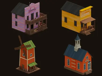  Cowboy Town Low-poly 3D model