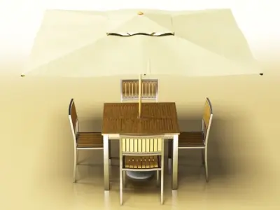 Exterior Bar Table Chair and Parasol 3D model