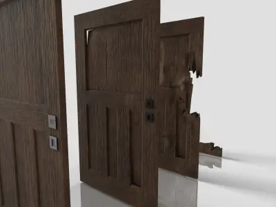 Wood Door - Damage - Old Low-poly 3D model