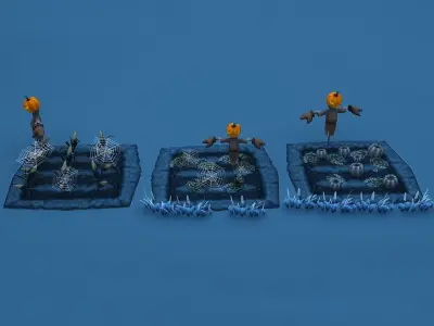 Cartoon Halloween Farm  Low-poly 3D model