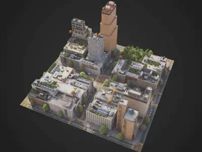 Realistic City District A21-A26 MAYA Low-poly 3D model