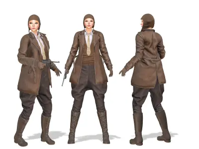 Full Historic Steampunk Aviation Character Outfit Low-poly 3D model