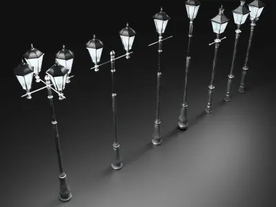 Antique street lights asset Low-poly 3D model
