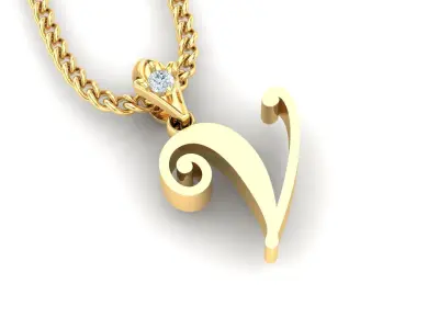 Alphabet V3 Light Gold  Font Pendant V 3D print model