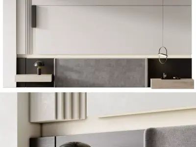 Headboard 3 living room with fireplace 3D model