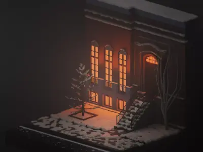 New York Street Winter Snow Low-poly 3D model