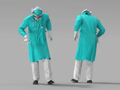  African Black Male Doctor with Surgical Headlight Loupe Rigged for Cinema 4D 