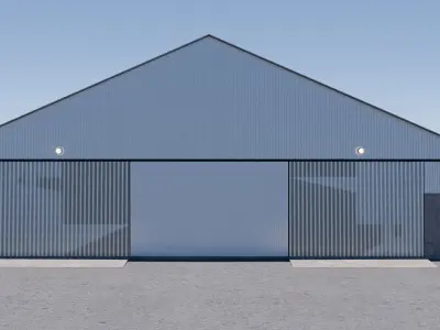 Warehouse metal building with doors Low-poly 3D model Low-poly 3D model