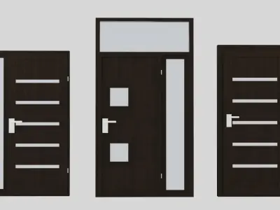 Door collection three doors Low-poly 3D model