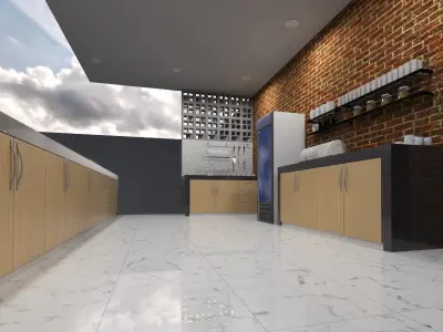 Kitchen Set design with brick wall 3D print model