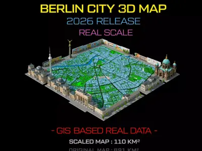 Berlin 3D Map 2026 Real Scale - Gis Based Data 3D model