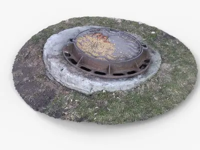 Photorealistic 3D scan of  manhole Hatch cover Sewer Manhole Low-poly 3D model