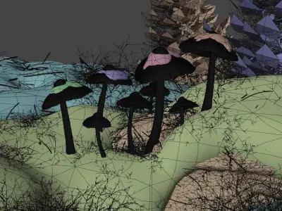 Mushrooms in Snow Low-poly 3D model