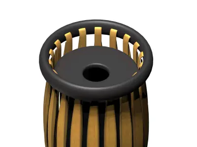 Circular cage type wooden trash can Low-poly 3D model