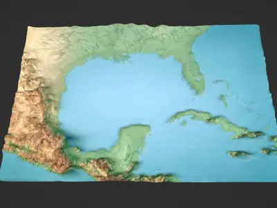 Gulf Of Mexico Map Topography Low-poly 3D model