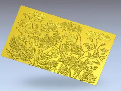 Modern floral Relief Panel Wall Decor Set STL Mural CNC 340 3D model