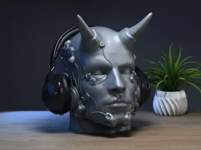 Robot human demon orc Headphone Stand Cyborg Headset Stand 3D print model