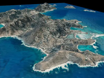 Saint Barthelemy Island full 3d model terrain Low-poly 3D model