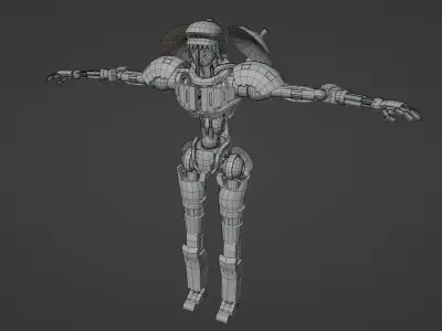 mid-poly red colored gaint robot Low-poly 3D model