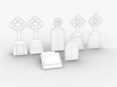 Tombstone Set Low Poly Game Asset Free Free low-poly 3D model