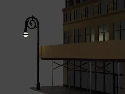 City Corner Building Facade with Sidewalk and Streetlight 3D model