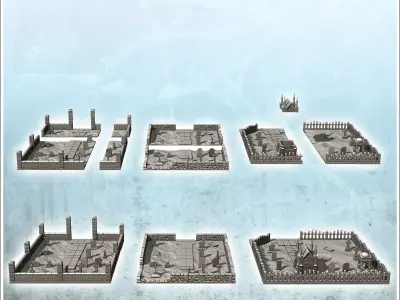 Set of cemetery squares with low walls tombs and mausoleum 2 - W 3D print model