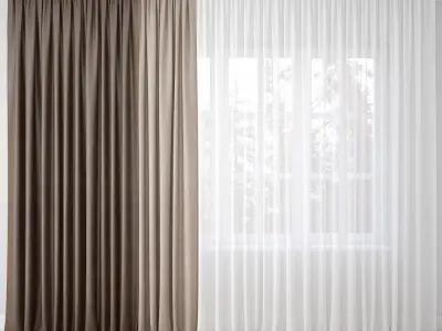 Curtain curtains with wooden floor 3D model