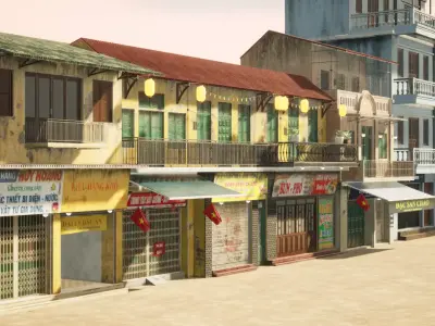 Hanoi Town House - O Quan Chuong - 2buldings 3D model Low-poly 3D model