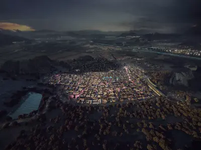 Historic Mountain Village Masterplan with Courtyard Alleys 3D model