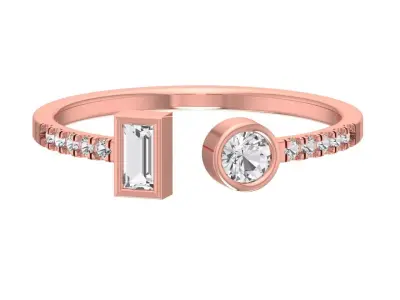 Open End Light Weight Band Baguette Round Stone Ring 3D print model