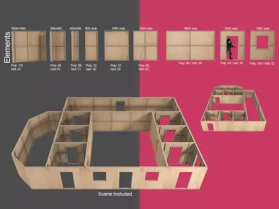 Modular Construction site partition walls for games Low-poly 3D model