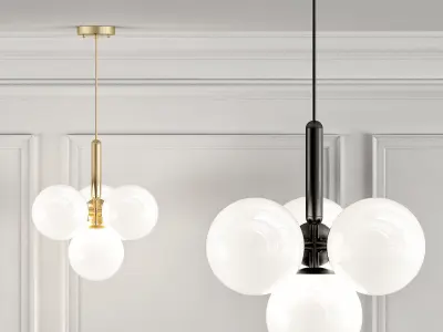 RAFFIN pendant light with three balls hanging from brass chain 3D model