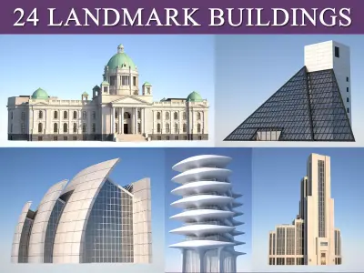 Landmark and municipal buildings pack Low-poly 3D model