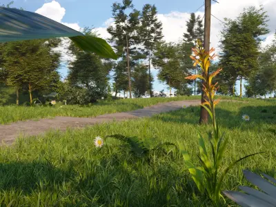 Realistic Nature Scene with Huts 3D model