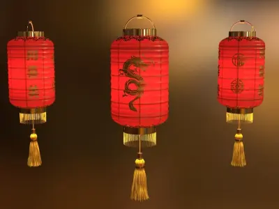 Paper Lantern v3 Low-poly 3D model