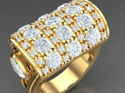 Light Gold Diamond Men Ring 2MR071 3D model
