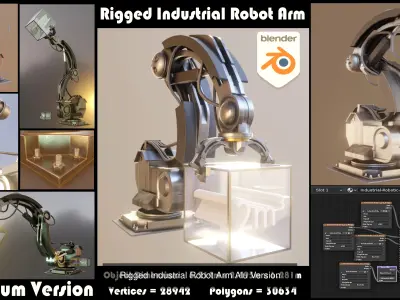Rigged Industrial Robot Arm Alu Orange and Rusty Version 3D Model Pack