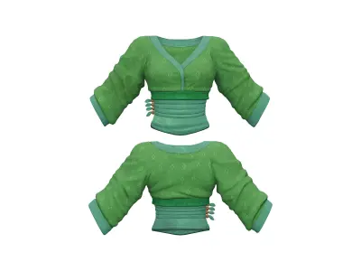 Medieval Green Tavern Waitress Outfit Low-poly 3D model