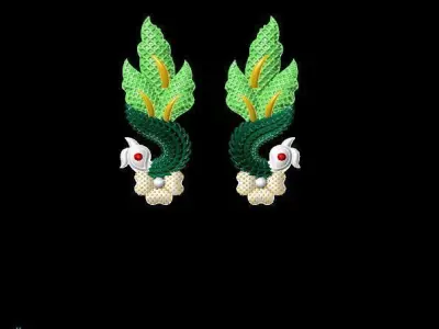 peckok pair of gold and peacock earrings 3D print model
