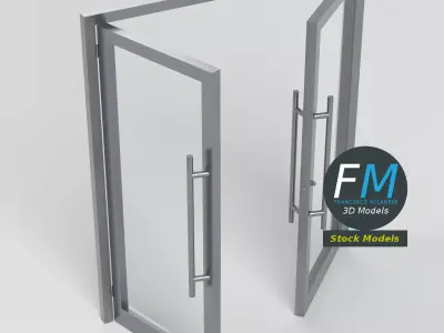 Double glass door with pull handles 3D model