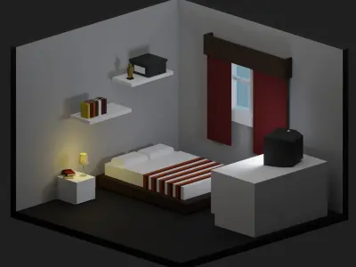 Low-Poly Bedrooms Pack - 5 Bedrooms Low-poly 3D model