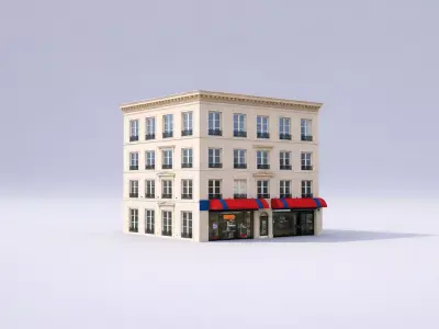 Realistic 4 Story Commercial Exterior 3D Model Low-poly 3D model